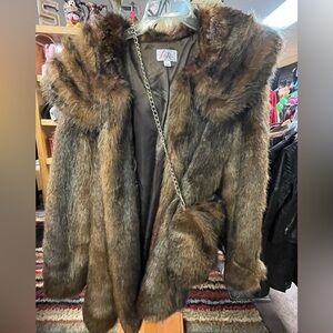 Sold- Women's Brown Faux Fur Coat with purse